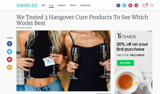 Sprayology featured on Swirled for Hangover Cure Products